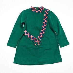 Vintage Dress Girls Size 4T Green Knit Sash Mock Neck Mod